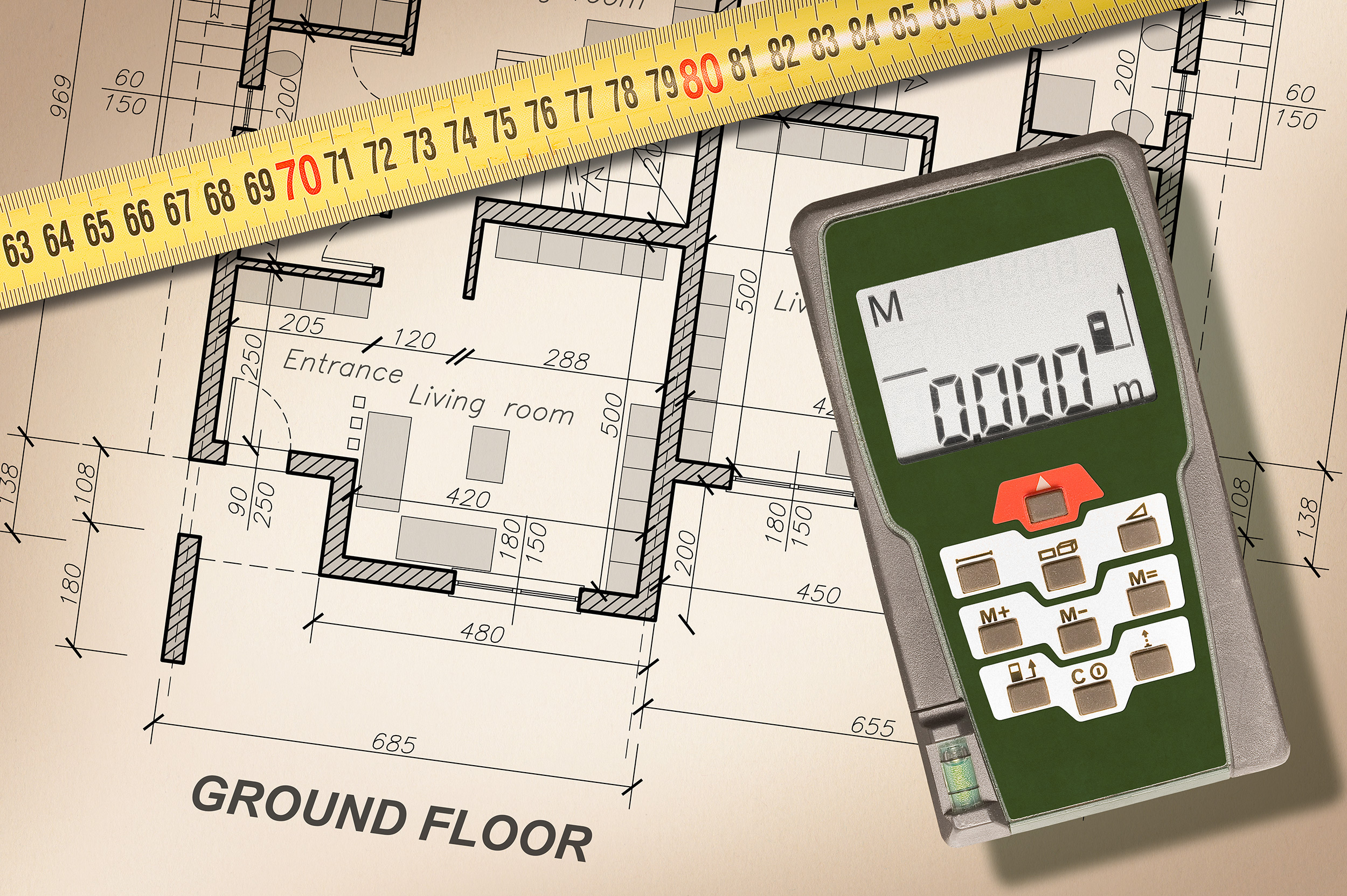 დამხმარე ფართების აზომვის ნახაზი / Auxiliary Spaces Drawing